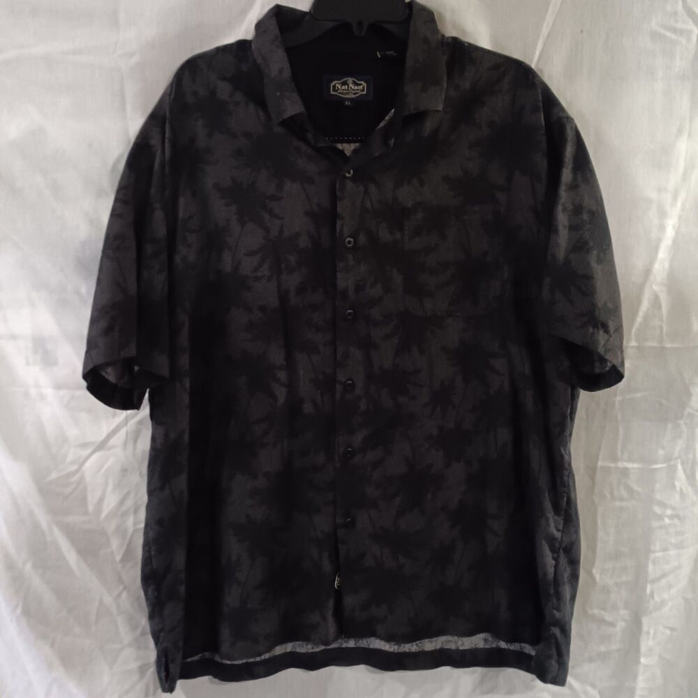 Nat Nast Silk Button Shirt XL Black Palm Trees Floral Short Sleeve Mens - Picture 2 of 4